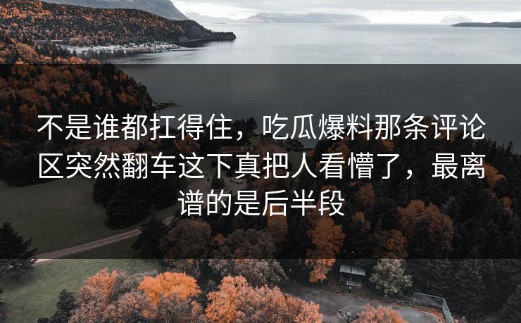 不是谁都扛得住，吃瓜爆料那条评论区突然翻车这下真把人看懵了，最离谱的是后半段